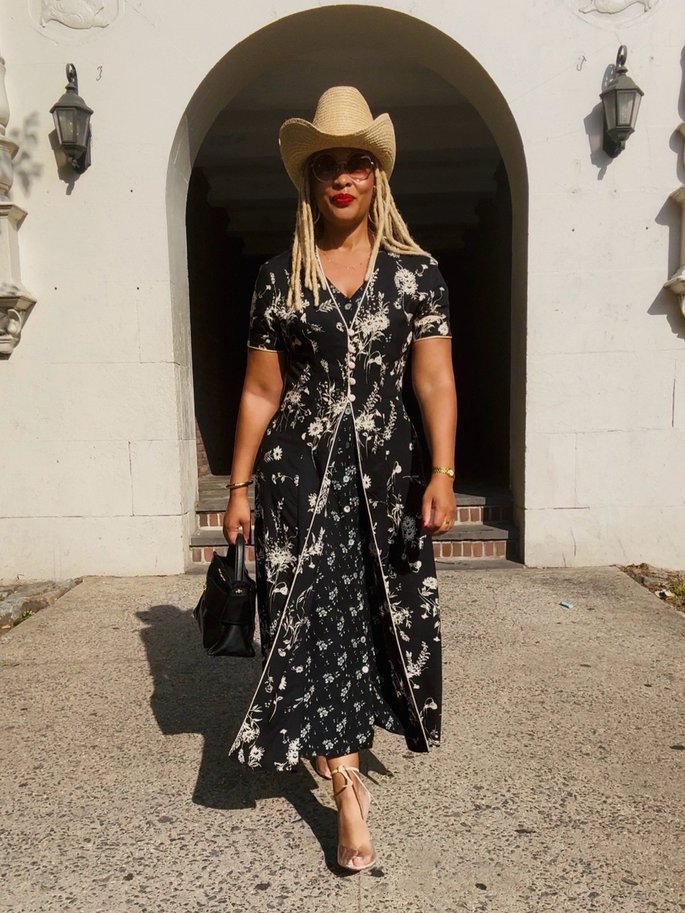 Vintage Panache Black and Cream Floral Dress